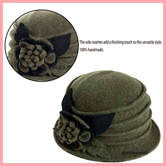 Vintage Wool Cloche Winter Hat Floral Pattern Packable main image 5